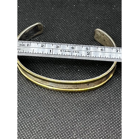 VINTAGE GIDEON STERLING SILVER MID CENTURY MODERNIST TWO TONE CUFF BRACELET - Picture 6 of 7